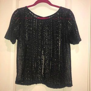 Blue American Eagle crochet short sleeve sweater